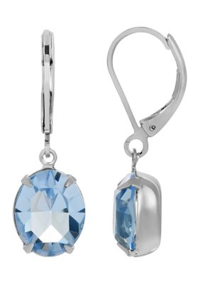 1928 Jewelry Silver Tone Oval Swarovski Crystal Earrings, Blue