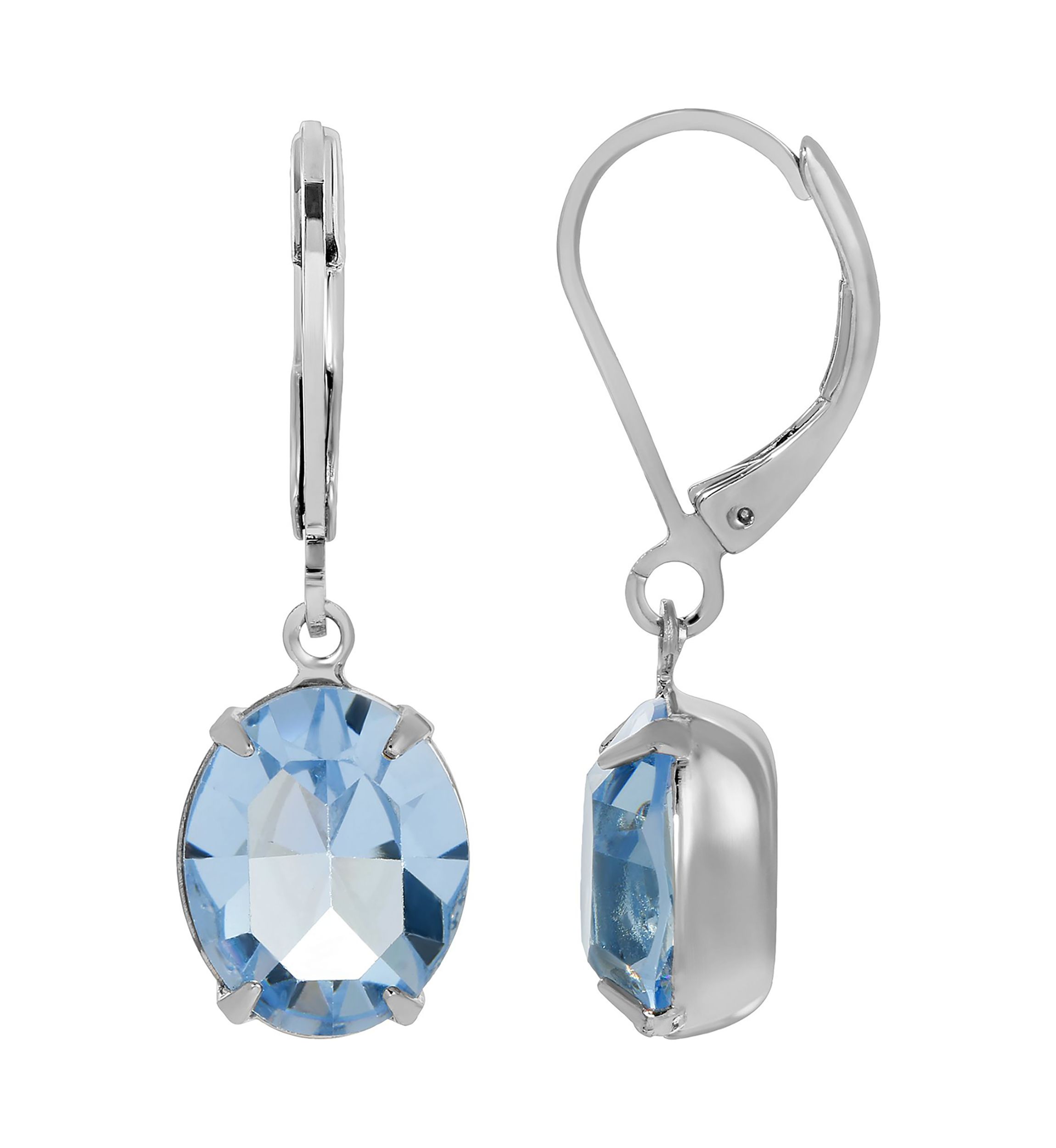 Silver Tone Oval Swarovski Crystal Earrings 