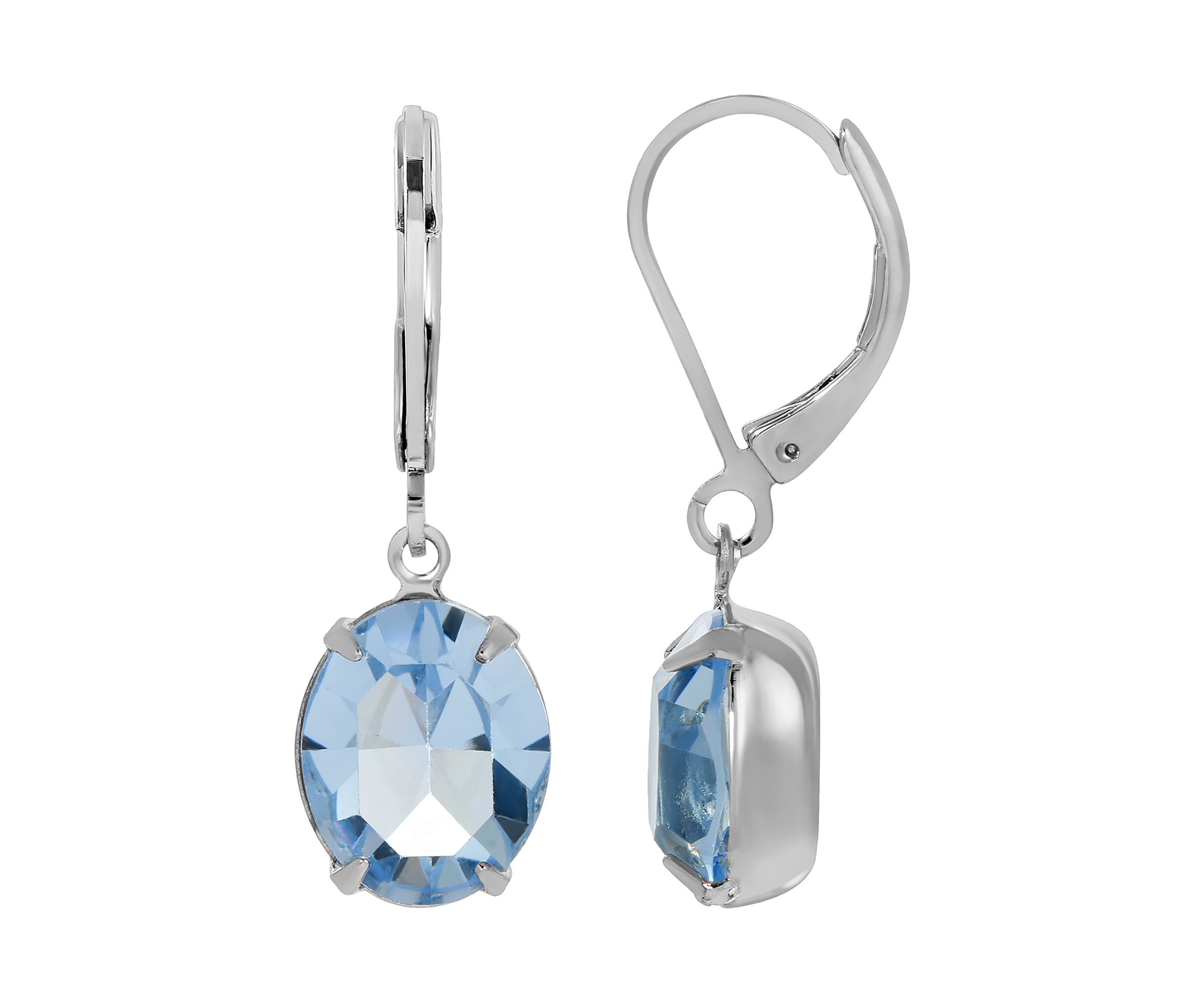Silver Tone Oval Swarovski Crystal Earrings 