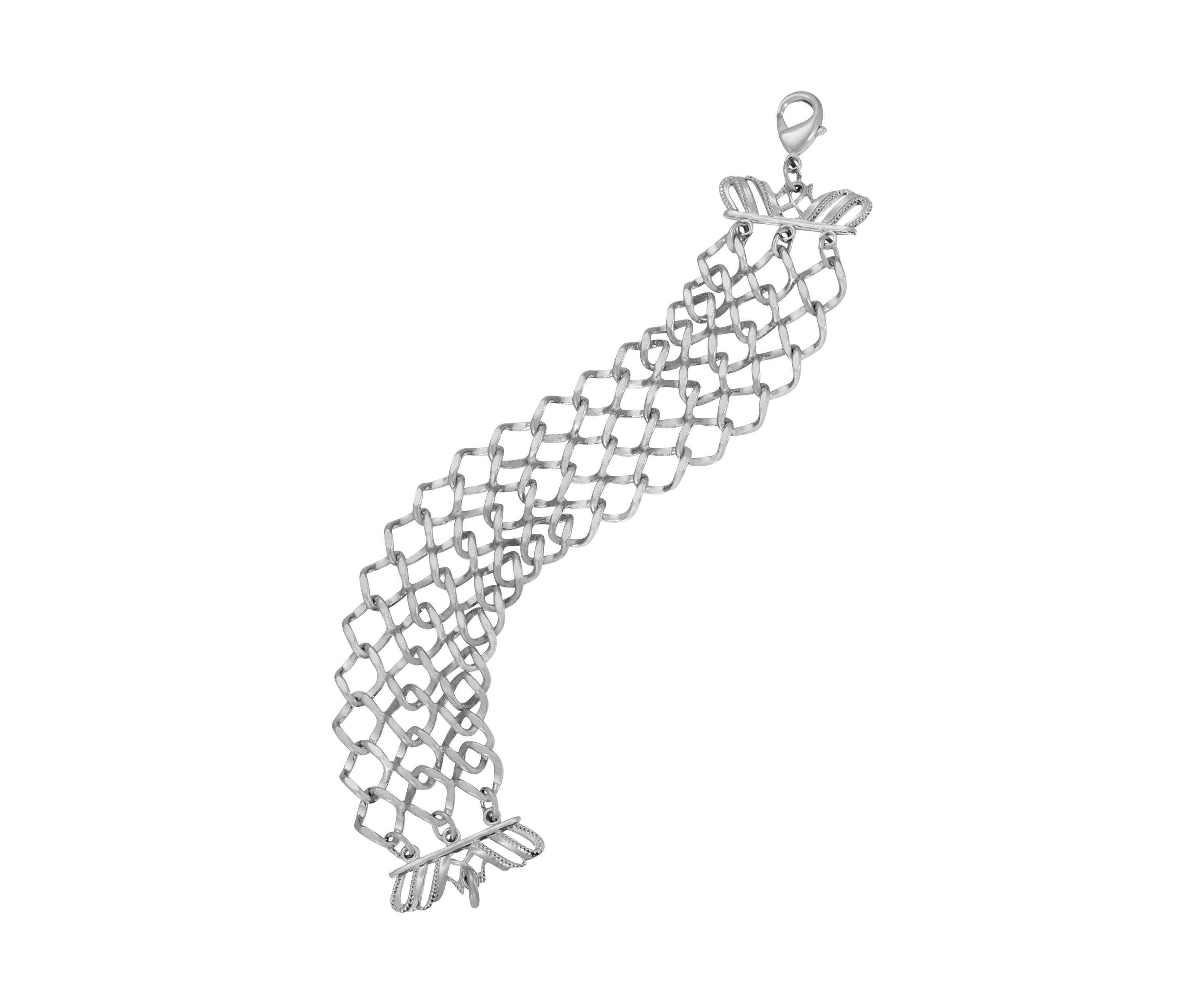 Silver Tone Wide Mesh Bracelet