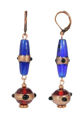 Copper Tone Blue Drop Earrings