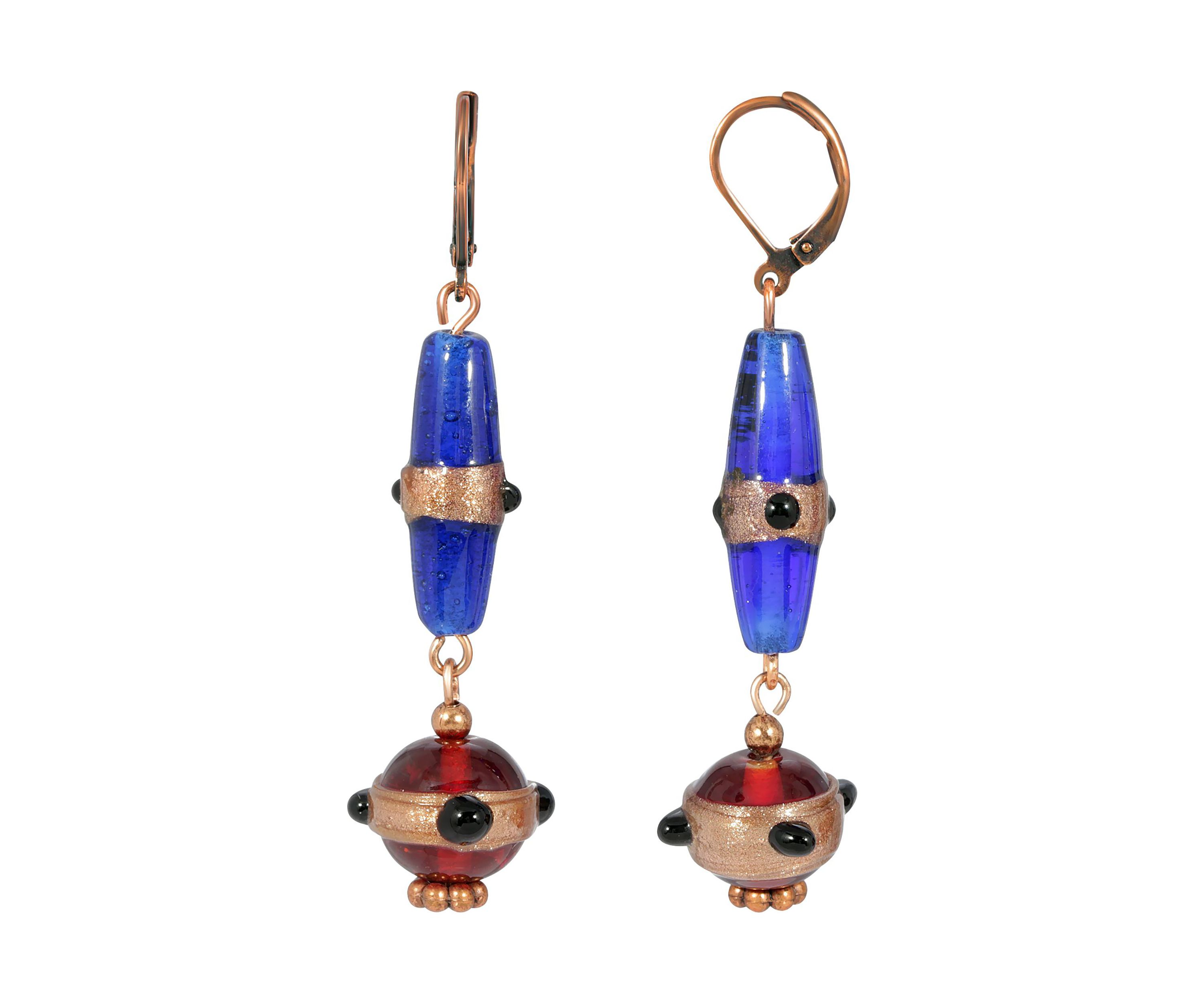 Copper Tone Blue Drop Earrings
