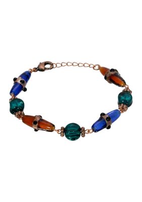 Copper Tone Multi Color Beaded Bracelet