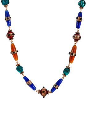 Copper Tone Multi Color Beaded Necklace - 15 Adj.