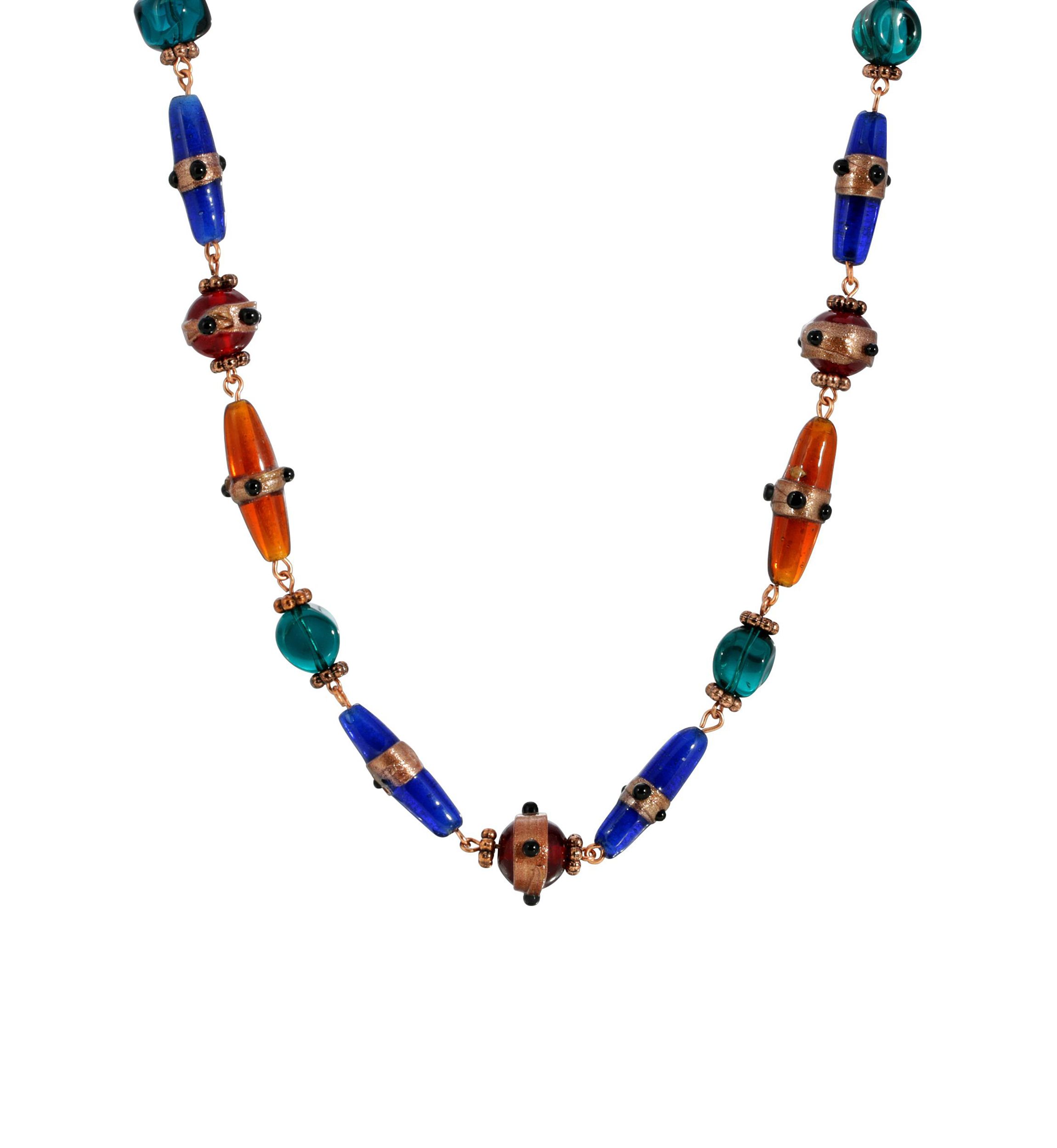 Copper Tone Multi Color Beaded Necklace - 15 Adj.