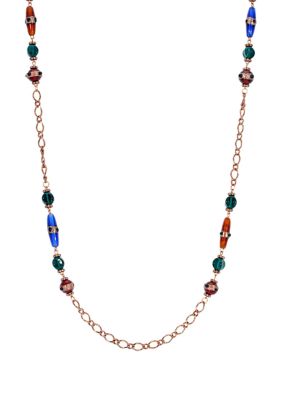 Copper Tone Multi Color Strandage Necklace - 36"