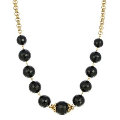Gold Tone Black Beaded Necklace 18"