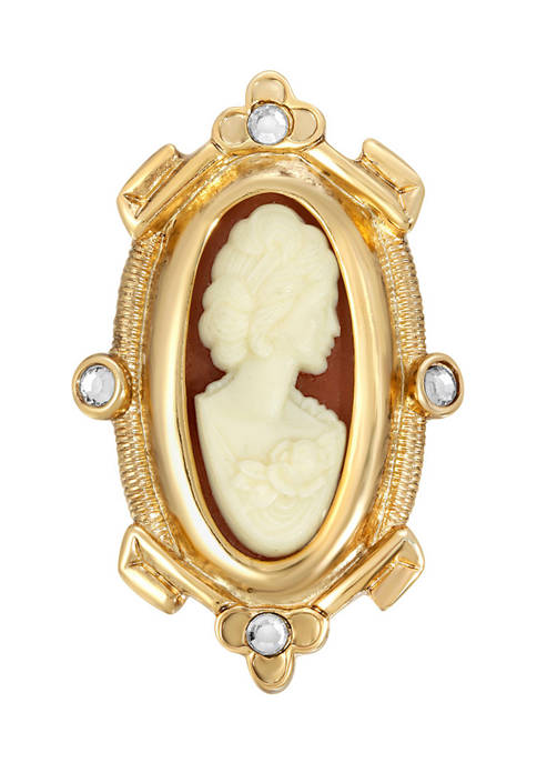 1928 Jewelry Gold Tone Carnelian Cameo Oval Pin