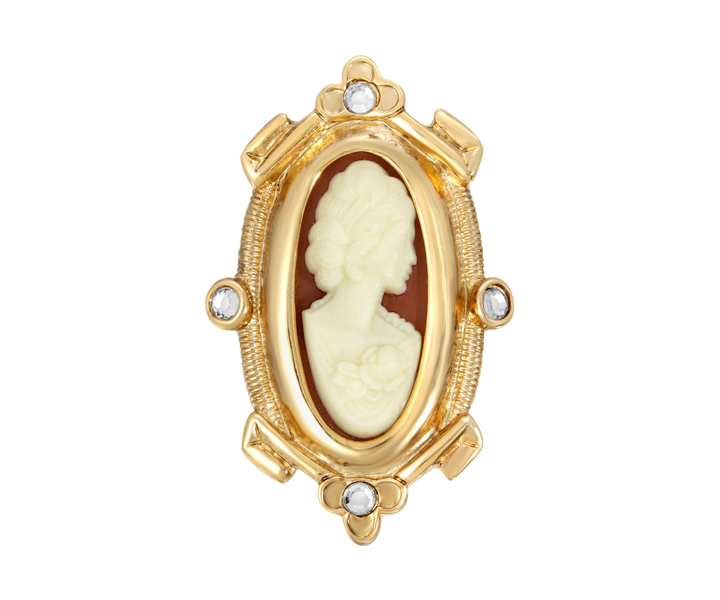 Gold Tone Carnelian Cameo  Oval  Pin