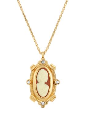 14k Gold Dipped Oval Carnelian Oval Cameo Pendant Necklace - 18"