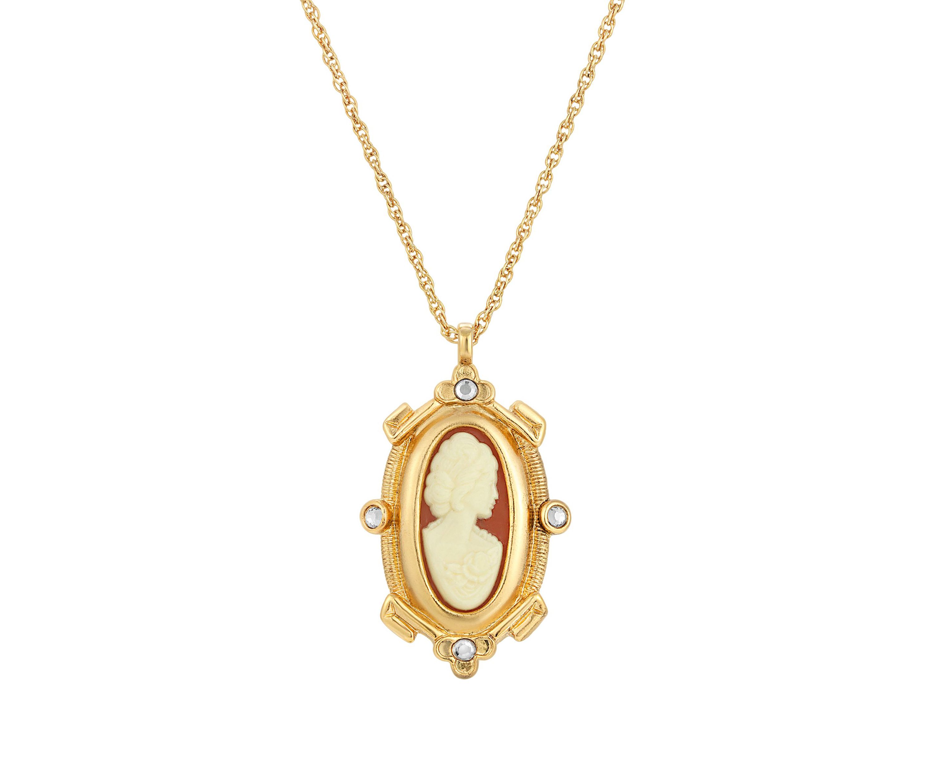 14k Gold Dipped Oval Carnelian Oval Cameo Pendant Necklace - 18"