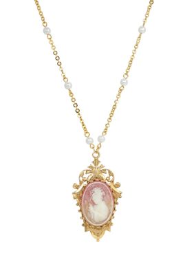 14K Gold Tone Dipped Carnelian Cameo Necklace