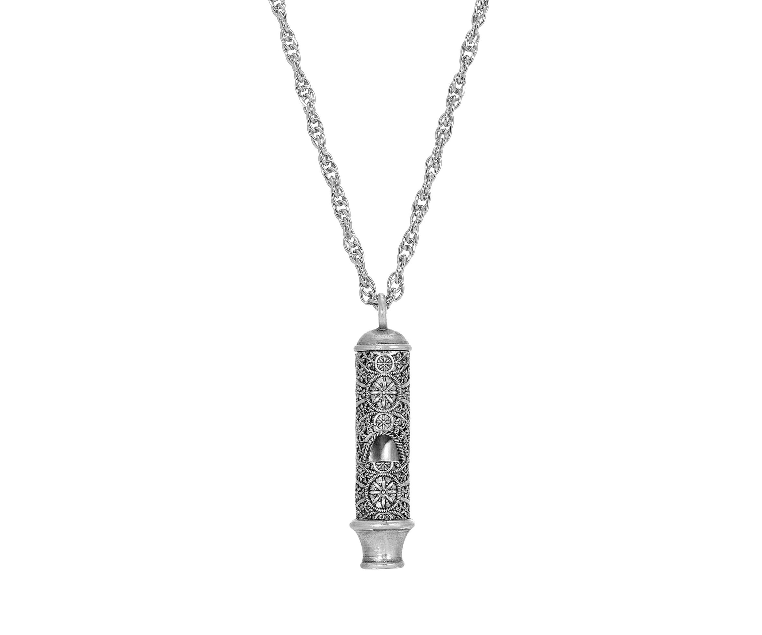 Pewter Whistle Pendant Necklace 