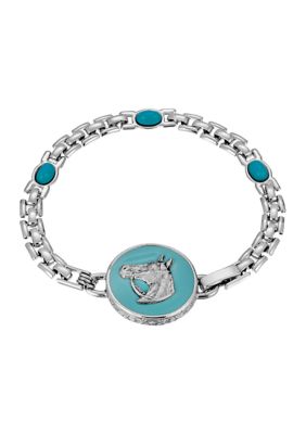 Silver Tone Turquoise  Enamel Horse Head Bracelet