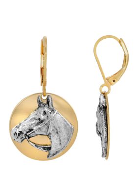 Gold Tone Silver Horse Head Earrings