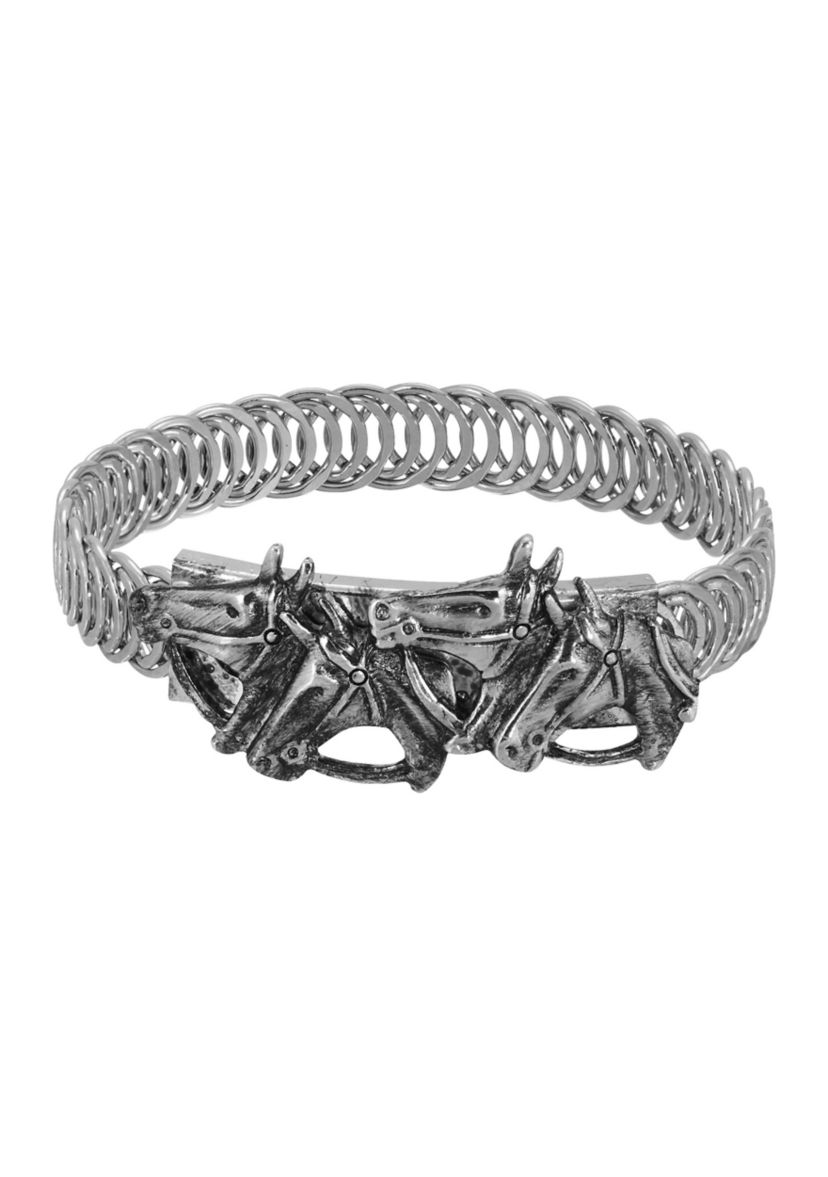 Pewter Horse Heads Coil Bracelet