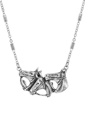 Pewter Horse Heads Necklace - 16 Inch Adj