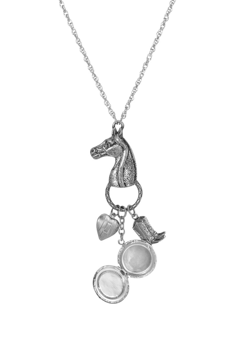 Silver Tone Turquoise Horse Head with  Heart and  Boot Charm Necklace  
