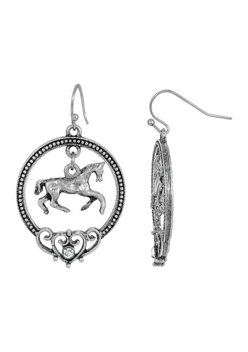 1928 Jewelry Silver Tone Horse Hoop Earrings