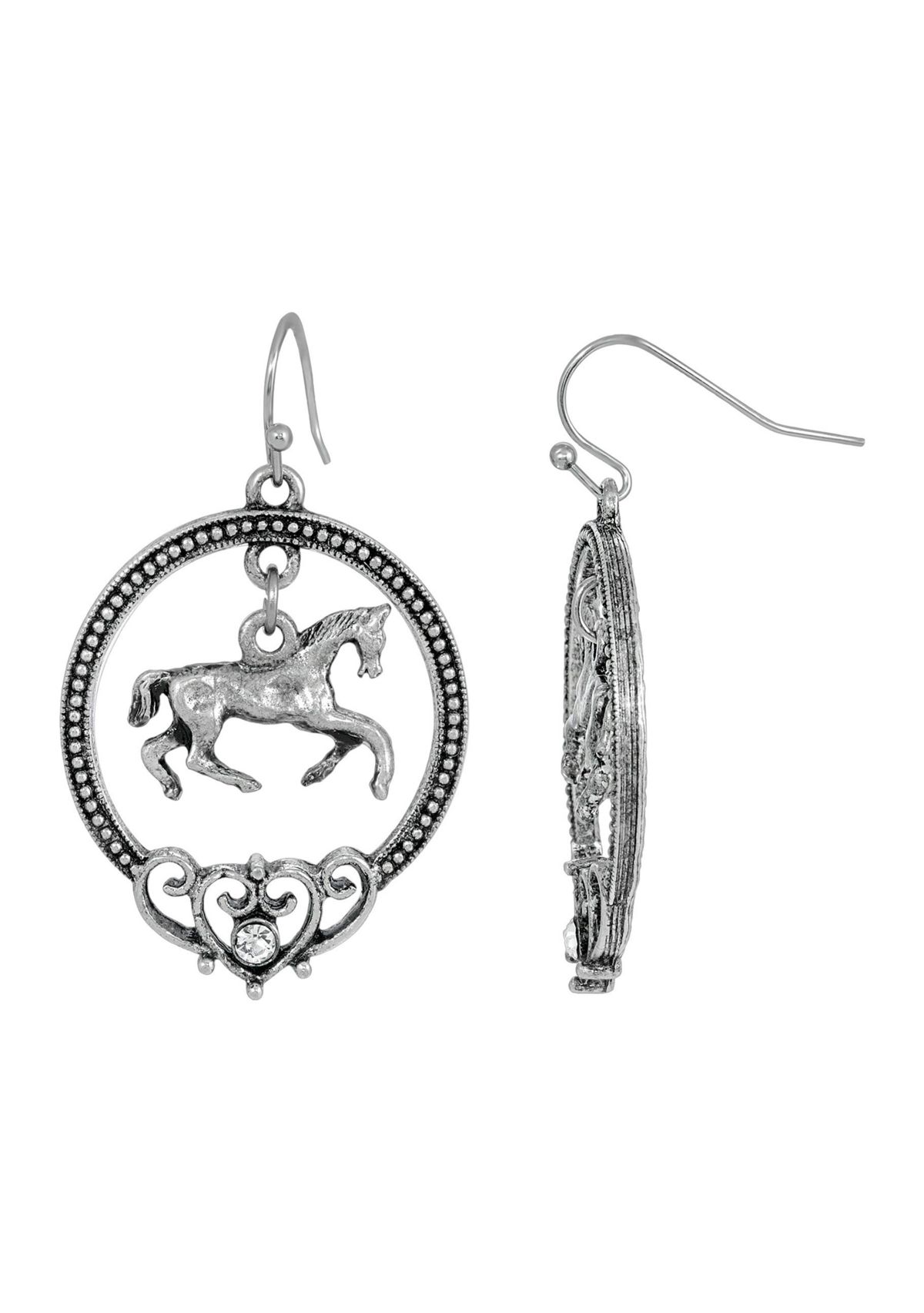 Silver Tone Horse Hoop Earrings