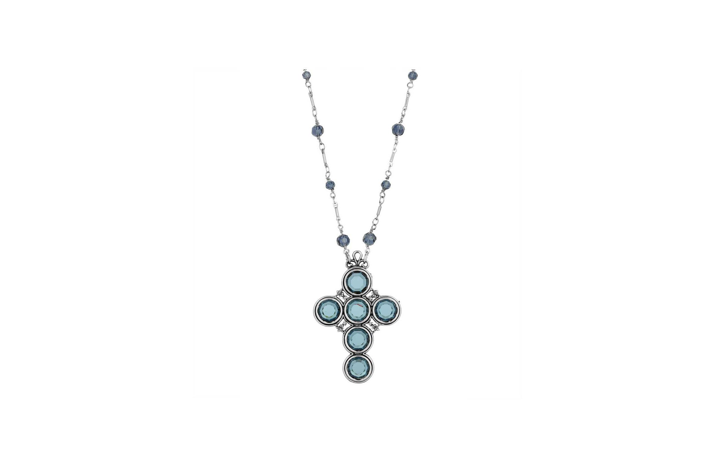 Silver Tone Montana Crystal Cross 28" Necklace