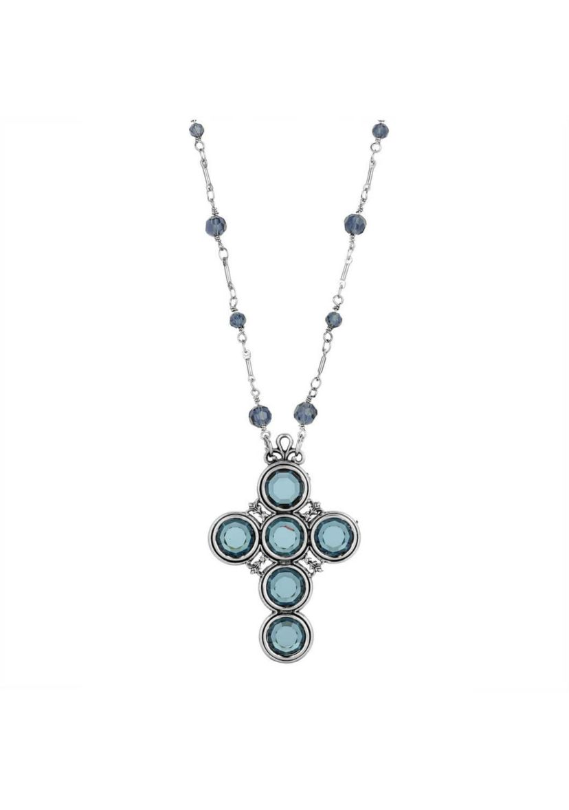 Silver Tone Montana Crystal Cross 28" Necklace
