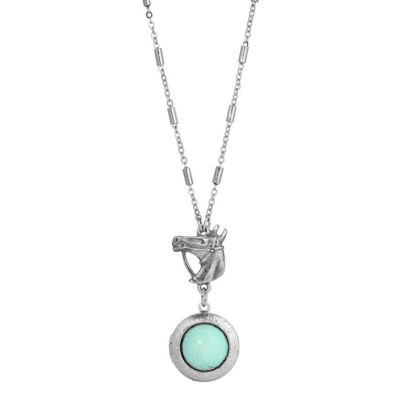 Silver Tone Turquoise Horse Head 24" Locket Necklace