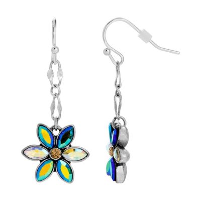 Silver Tone Multi Color Flower Earrings