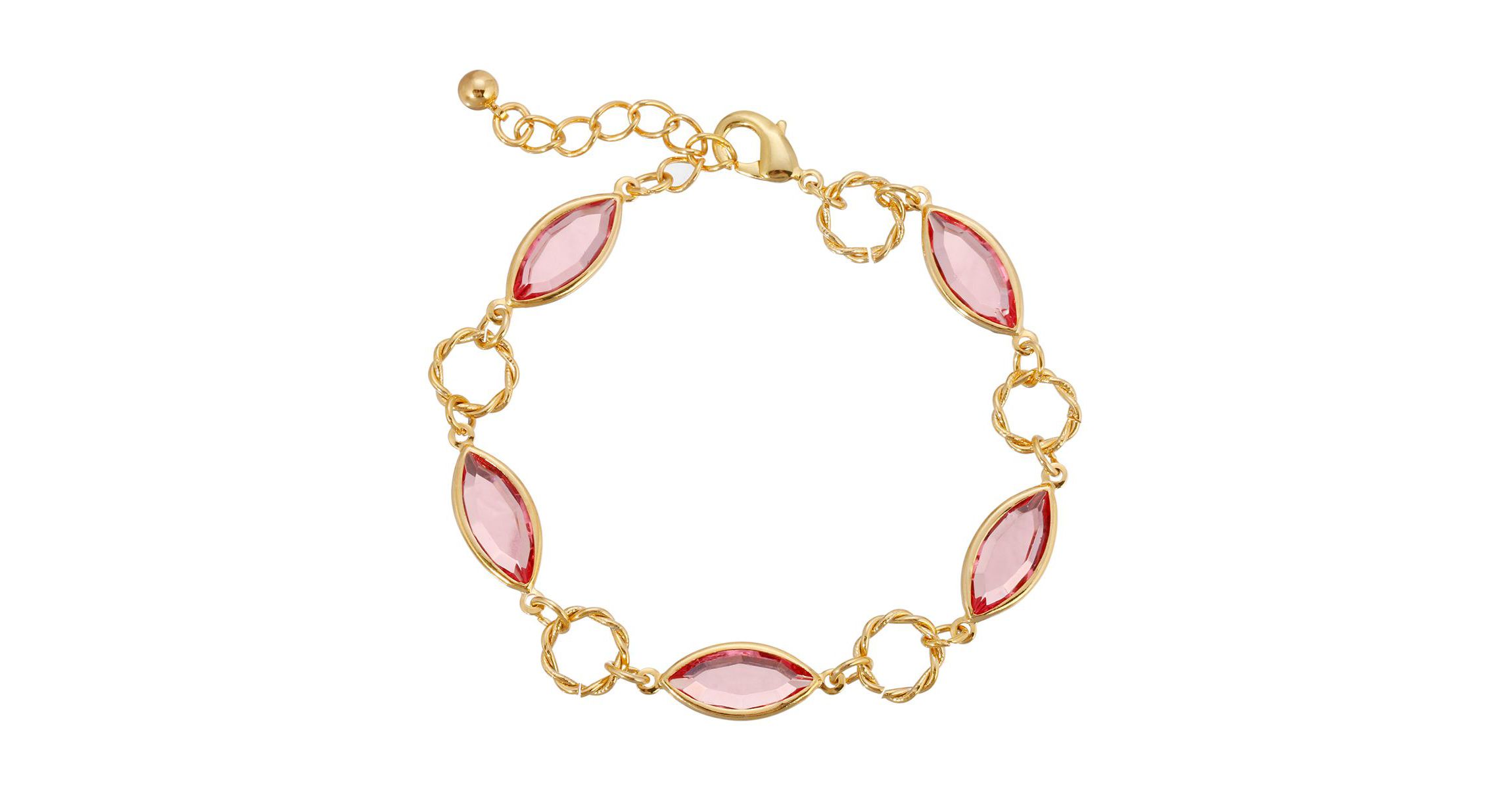 Gold Tone Pink Crystal Bracelet