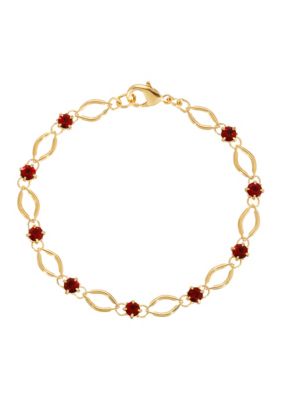 Gold Tone Siam Red Bead Bracelet