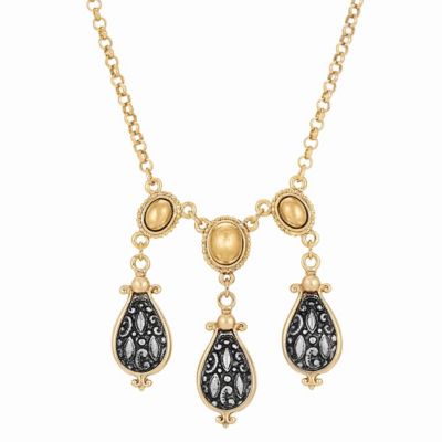 Gold Tone And Pewter Antique Teardrop 16" + 3" ADJ Necklace