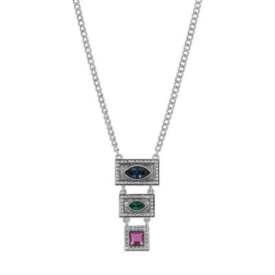 Silver Tone Blue/Green/Purple Stones 16" +3" ADJ Necklace