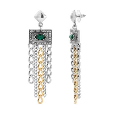 Two-tone Chain Green Stone Earrings