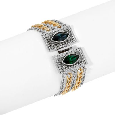 Two-tone Chain Green Stone Bracelet