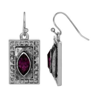 Silver Tone Square Amethys Earrings