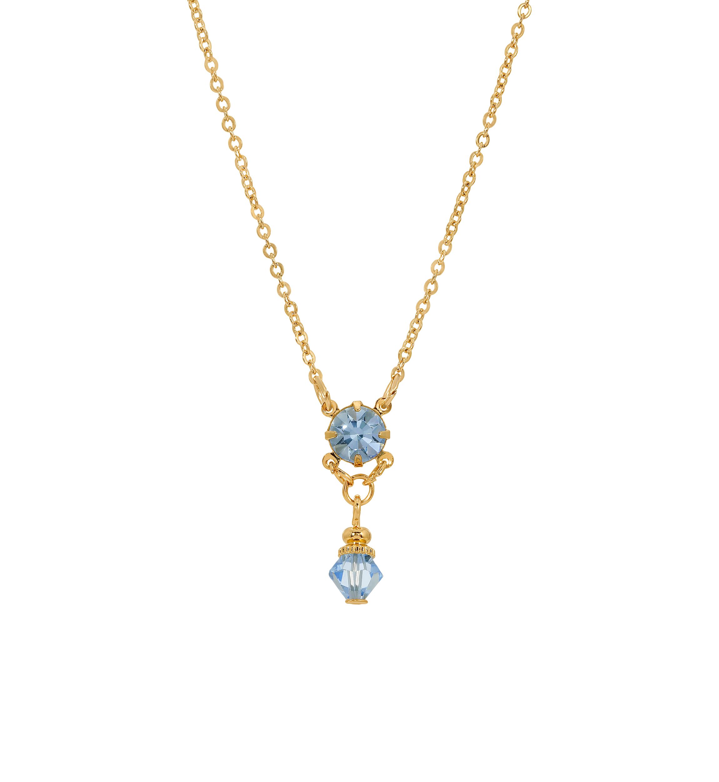 Gold Tone Lt Blue Stone Necklace 18"
