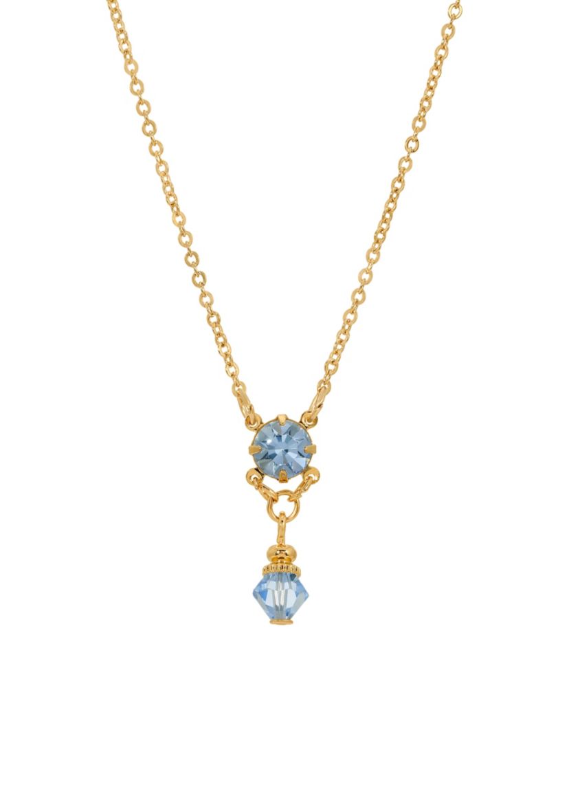 Gold Tone Lt Blue Stone Necklace 18"