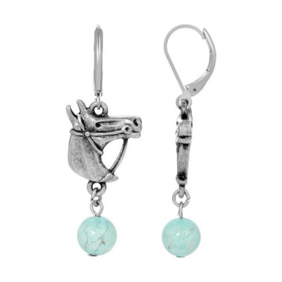 Silver-Tone Horse Head Turq Bead Earring