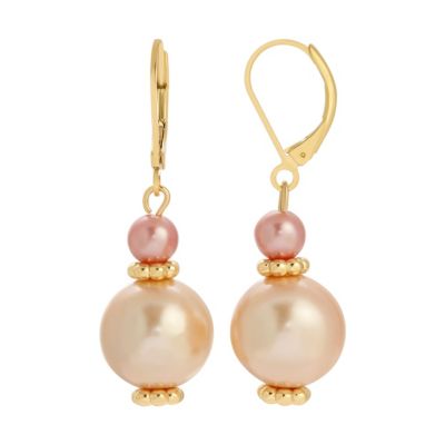 Gold Tone Pink Pearl Earrings