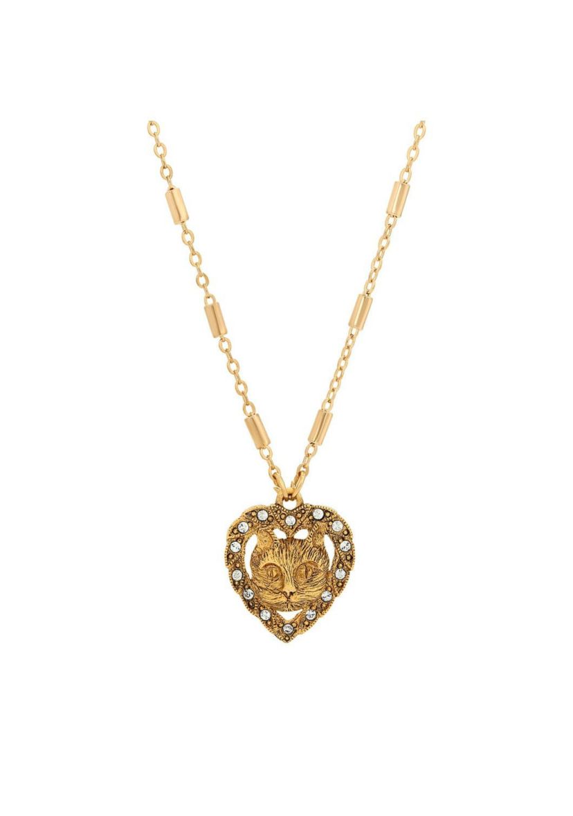 Gold Tone Heart Shapped Cat 18" Necklace
