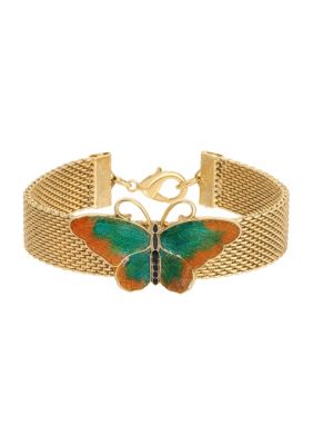 Gold Tone Enamel Butterfly Bracelet