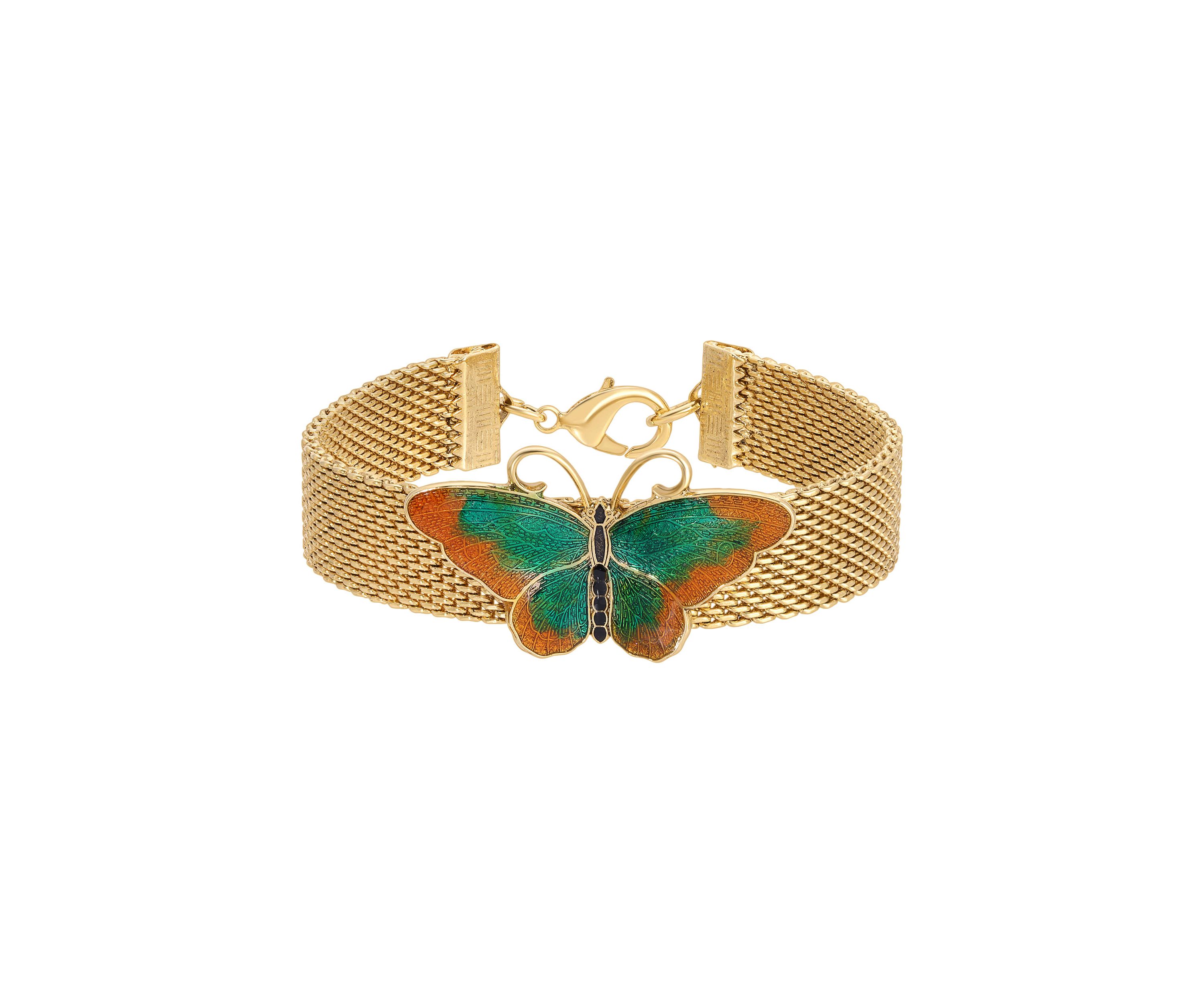 Gold Tone Enamel Butterfly Bracelet