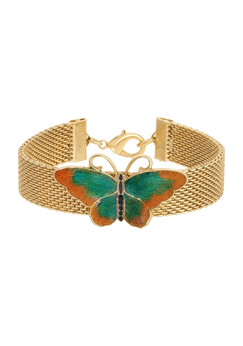 Gold Tone Enamel Butterfly Bracelet