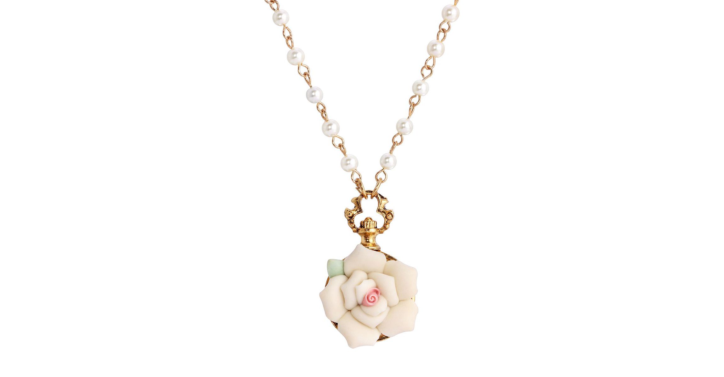 Gold Tone Flower With Pearl 16" +3" ADJ Necklace
