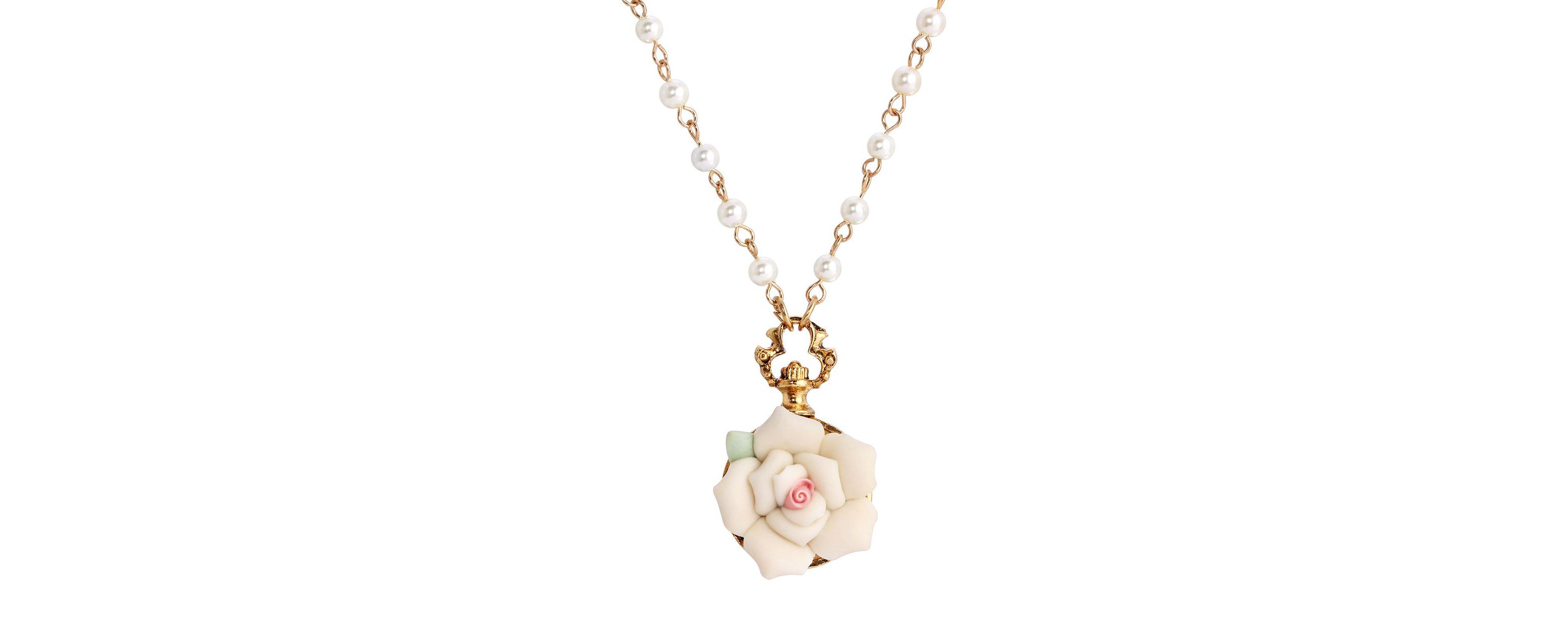 Gold Tone Flower With Pearl 16" +3" ADJ Necklace