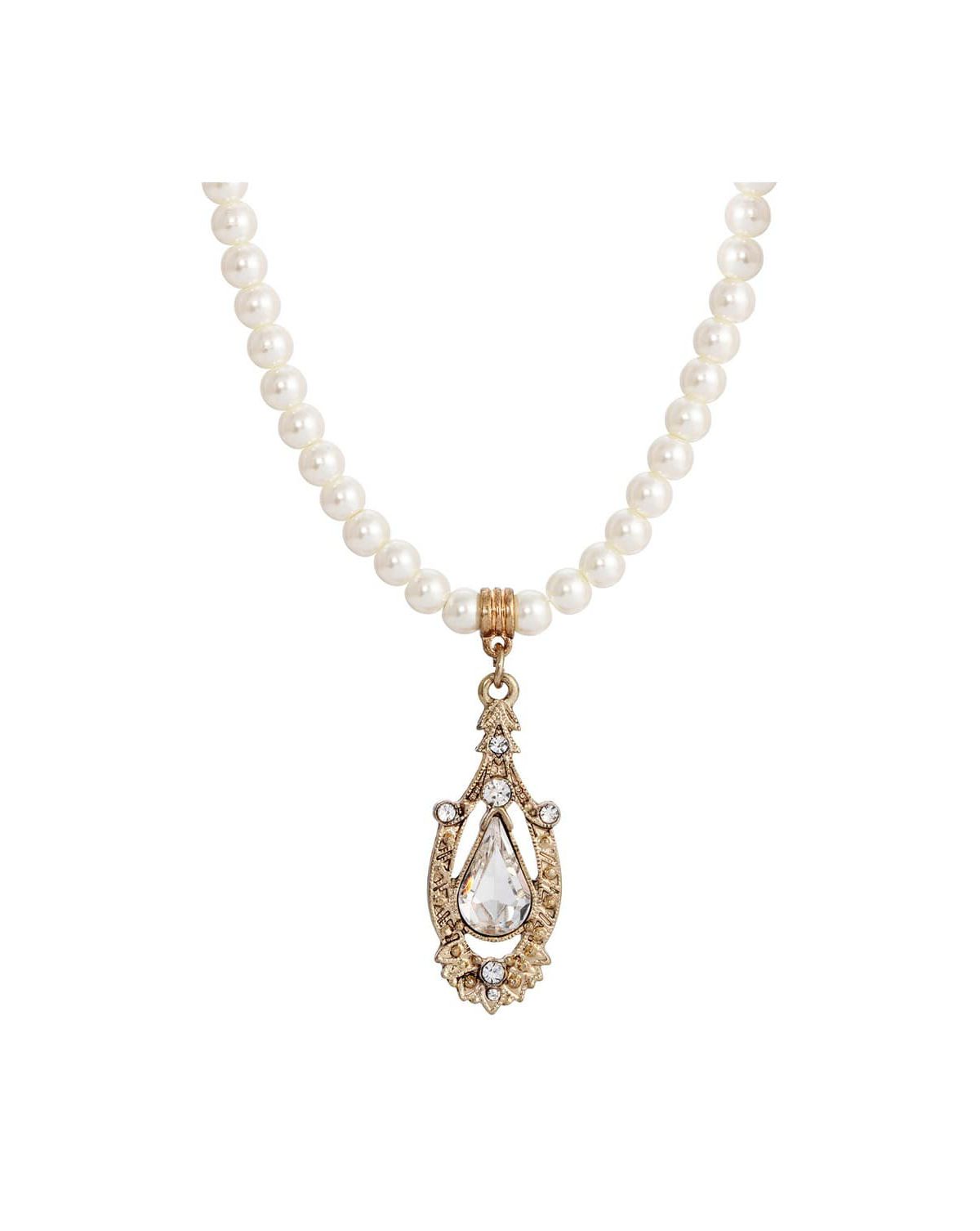 Gold Tone Crystal Pear Shaped Center Drop Necklace