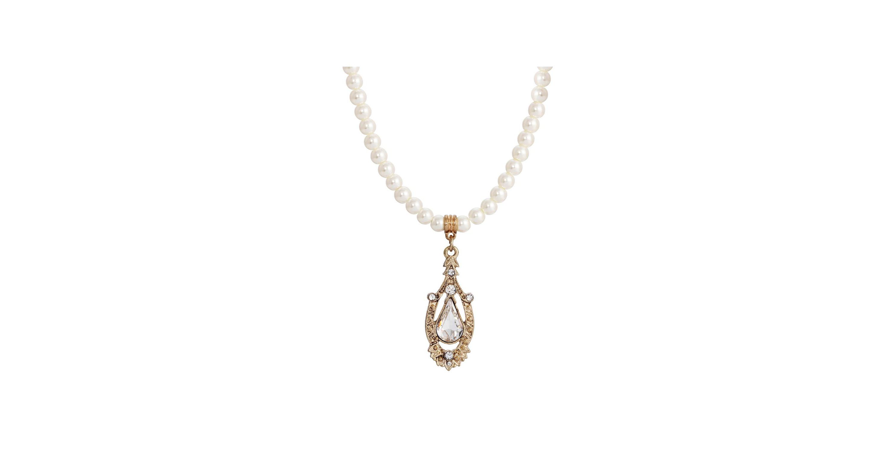 Gold Tone Crystal Pear Shaped Center Drop Necklace