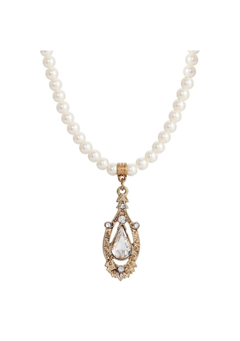 Gold Tone Crystal Pear Shaped Center Drop Necklace