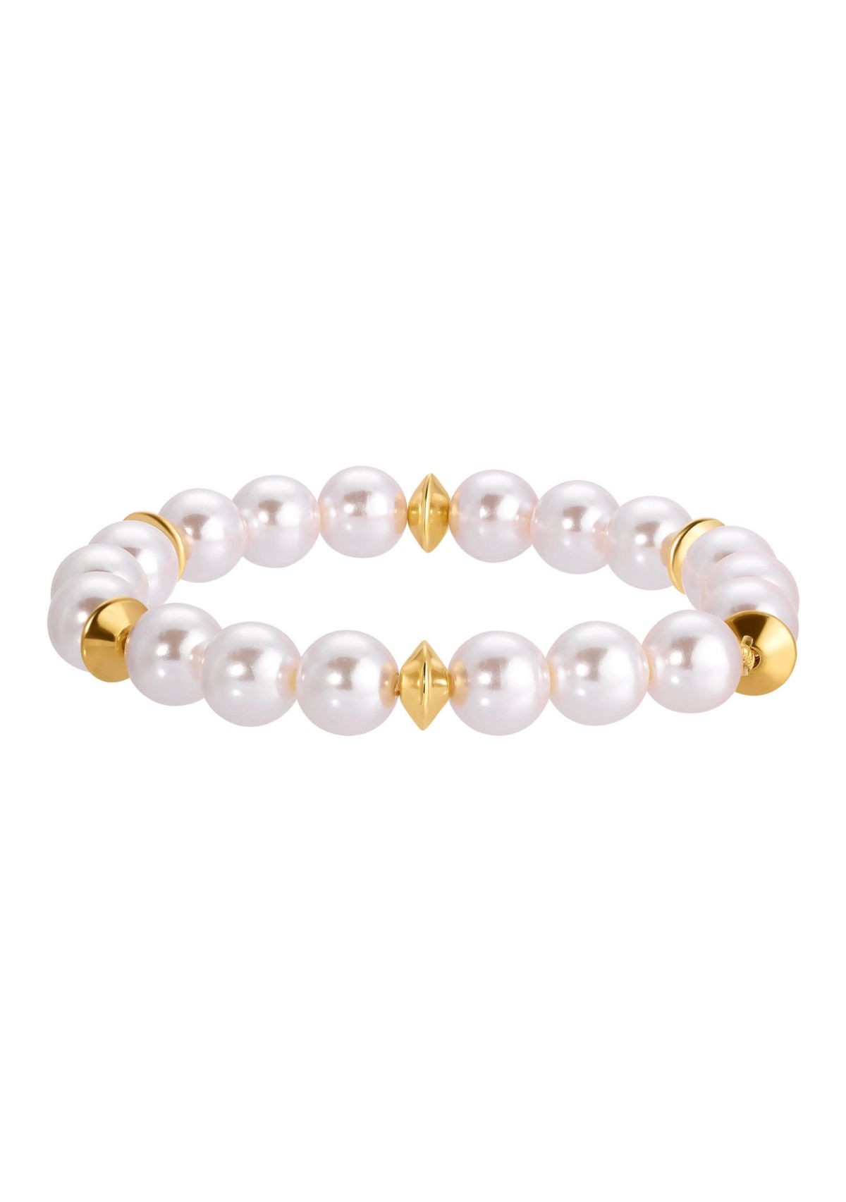 Gold Tone Faux Pearl Stretch Bracelet