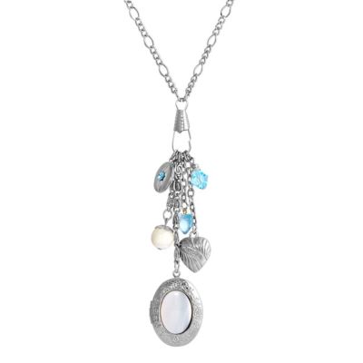 1928 Jewelry Silver Tone Mother of Pearl Charm 30" Necklace, White
